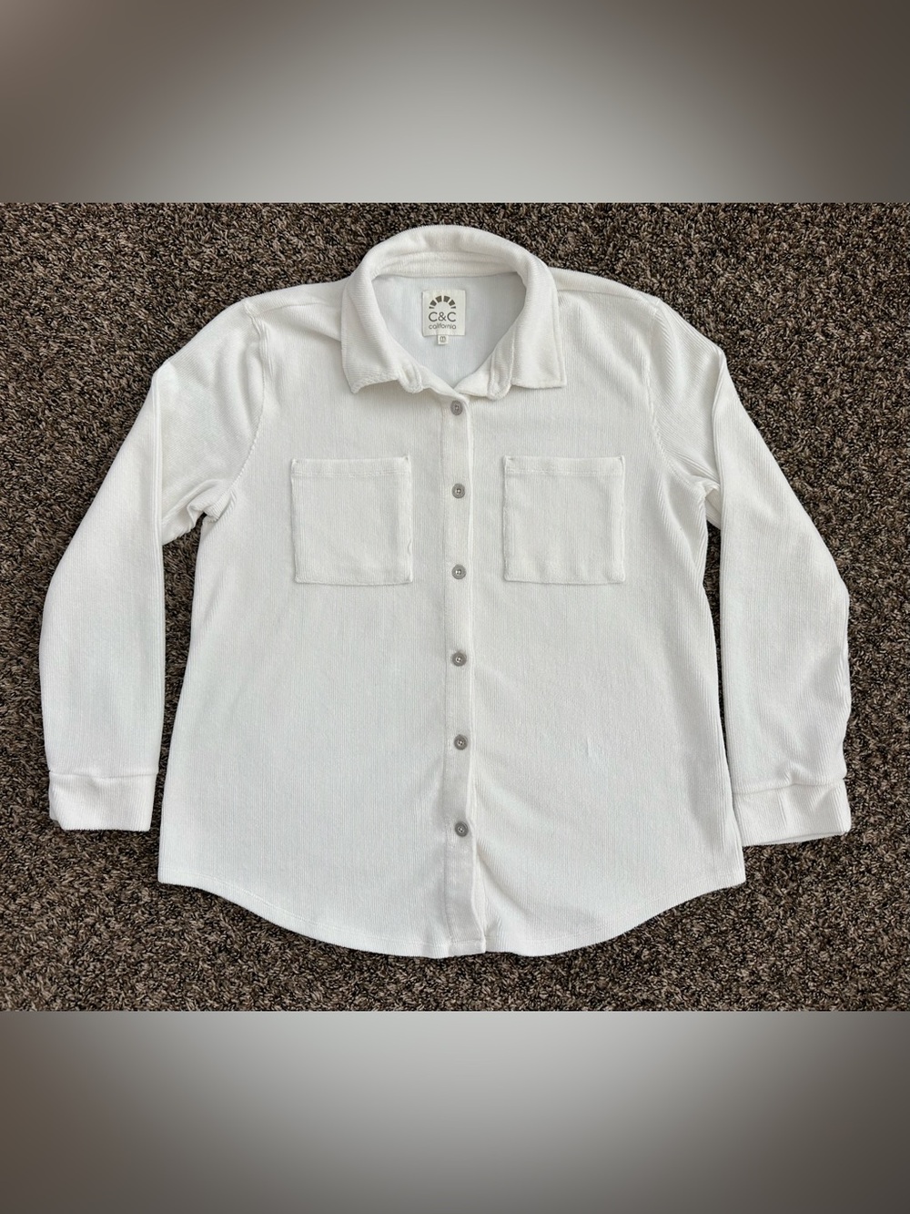 C&C California white ribbed button-down shirt jacket (shacket) size medium
